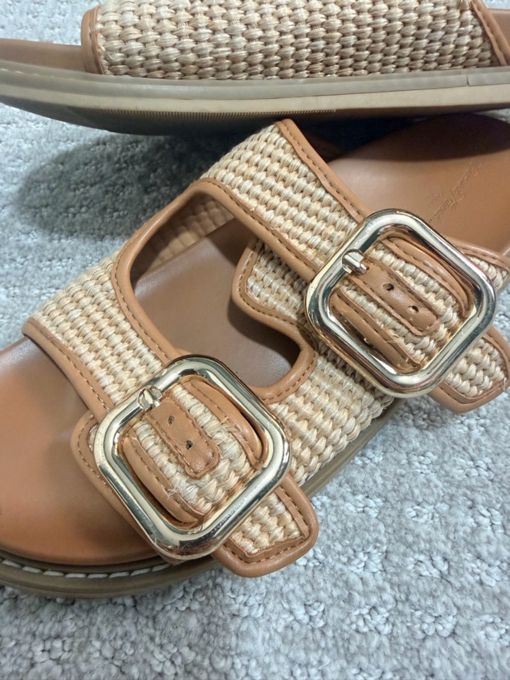 Universal Thread Tan Woven Double-Buckle Slide Sandals